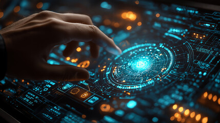 Futuristic Technology Interface Hand Interacting with Digital Data