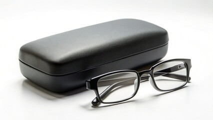 Black Eyeglass Case on White Background - Minimalist Stock Photo