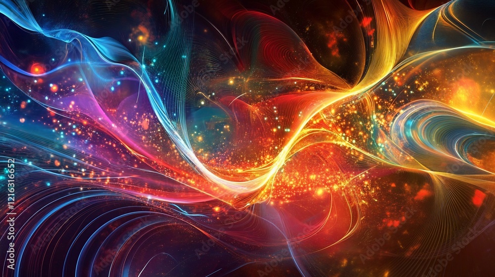 Aufkleber abstract cosmic swirl with glowing particles and vibrant colors a dynamic background
