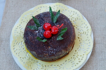 Homemade butter toast dessert chocolate brownies Pancakes on a white plate decorated with...