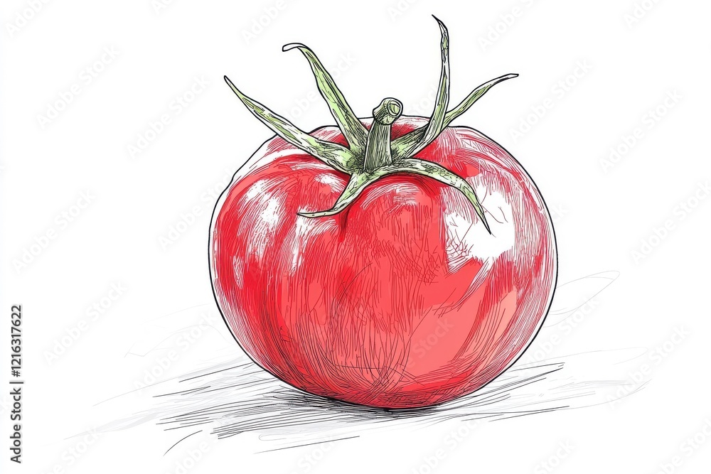 Wall mural Continuous line art drawing of a tomato, isolated on a white background.