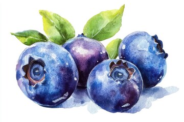 Obraz premium Simple watercolor blueberries isolated on a white background.