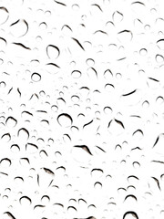 The image is a close up of raindrops on a window