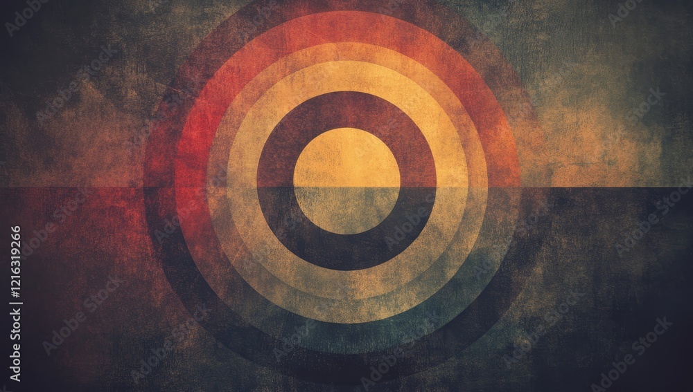 Poster Abstract concentric circles on grunge texture background.