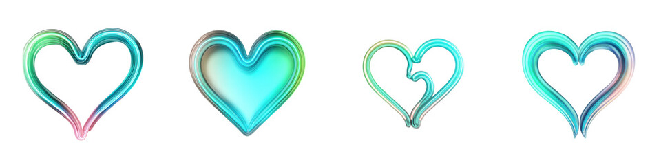 Colorful heart shapes in various sizes and styles, showcasing a blend of hues and smooth lines.