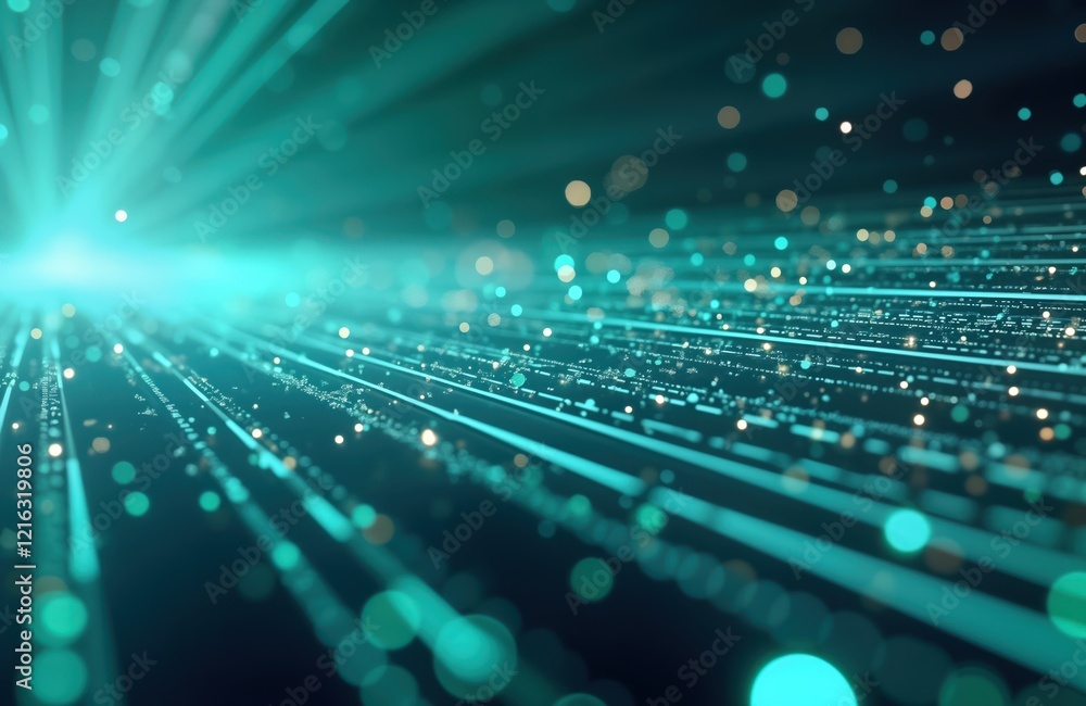 Poster abstract light blue, green tech design. futuristic pattern with glowing lines, particles. modern tem
