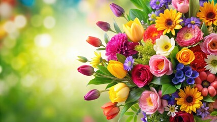 Colorful floral arrangement with a stylized font displaying the phrase Happy Mother's Day