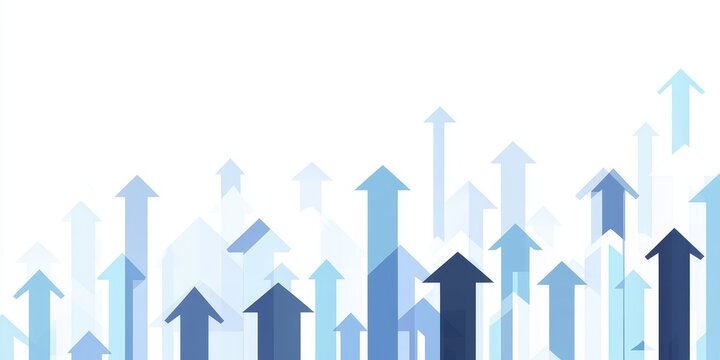 Abstract upward trending arrows in blue tones on white background.