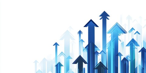 Abstract blue arrows pointing upwards on white background, symbolizing growth, success, and progress.
