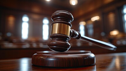 Gavel in Courtroom: Symbol of Justice and Law