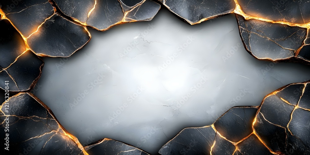 Poster a textured background featuring cracked stone edges with glowing edges, creating a central empty spa