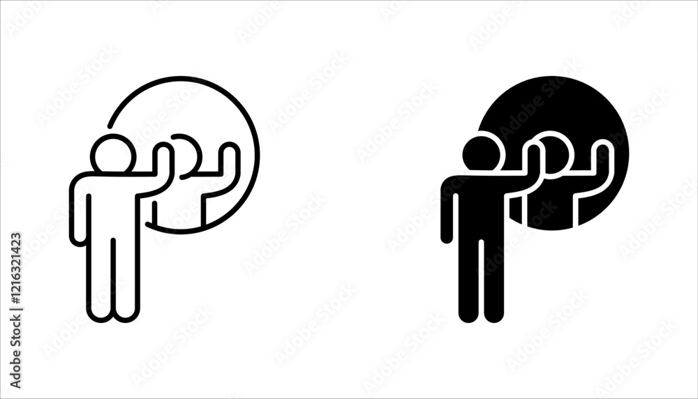 Poster mirror icon set. person standing in front mirror of reflection sign. vector illustration on white ba