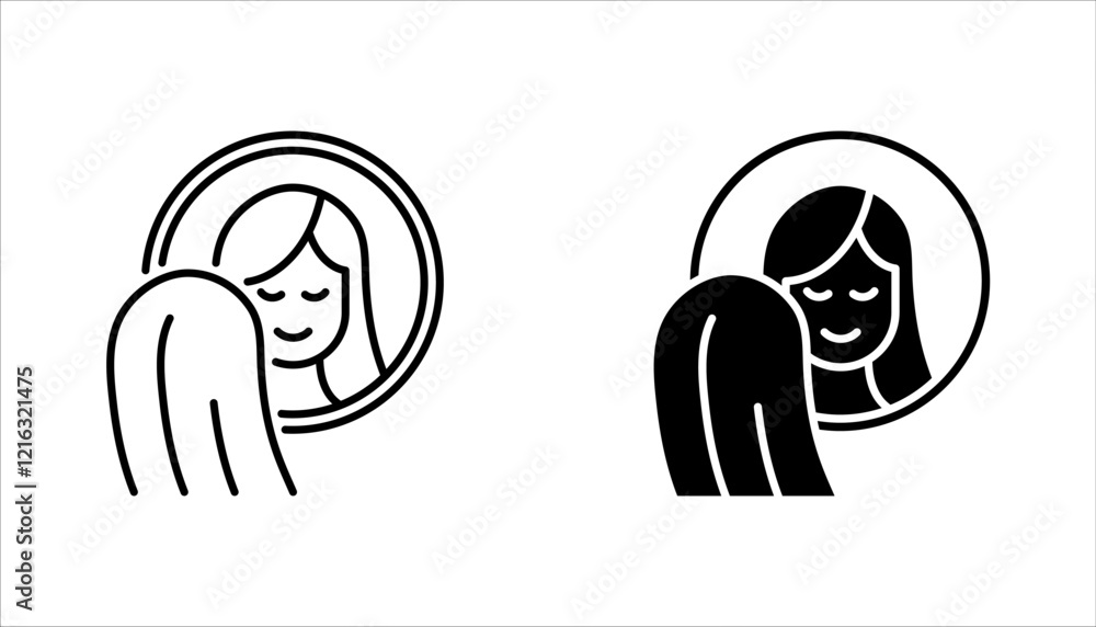 Poster mirror icon set. person standing in front mirror of reflection sign. vector illustration on white ba