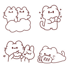 Kawaii Cat Illustrations with Bakery Treats illustration