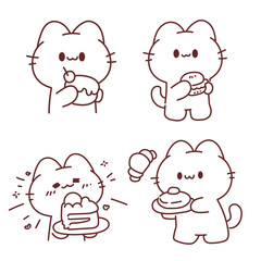 Minimal Cat Character Enjoying Sweet Treats illustration