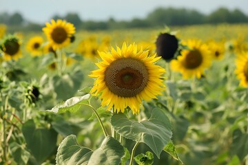 Fototapeta premium Field of Sunflowers with Vibrant Blooms and Natural Beauty