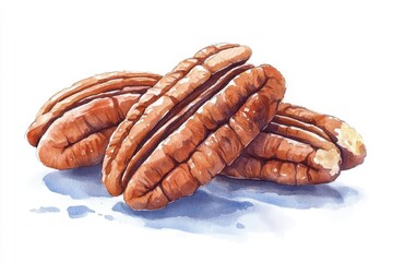 Simple watercolor pecans, isolated on a white background.
