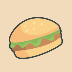 burger food bread with outline flat vector design.