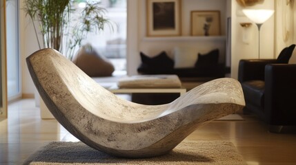 Relaxing modern interior with handcrafted furniture elements.