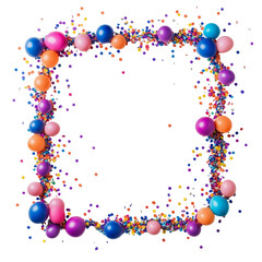 Title: Colorful Confetti and Balloon Frame, Isolated on White, Celebration Background, Festive Decoration, Expressing Joy and Party Spirit Transparent Background. Remove Background