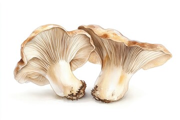 Fototapeta premium Simple watercolor oyster mushroom, isolated on a white background.