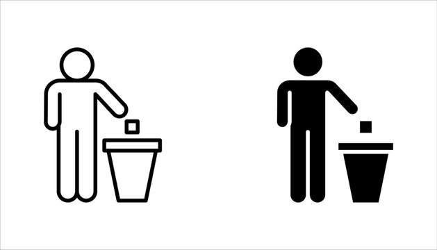 Waste Bin icon set, Throw garbage. Tidy man. Symbol keep clean. vector illustration on white background