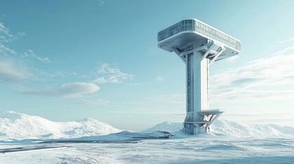 Fototapeta premium Arctic Observatory: A Futuristic Architectural Marvel in a Frozen Landscape