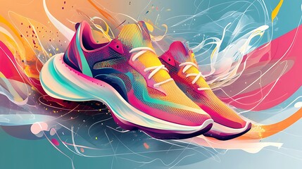 Urban Steps: Stylized Digital Artwork of Fashionable Sneakers with Dynamic Design