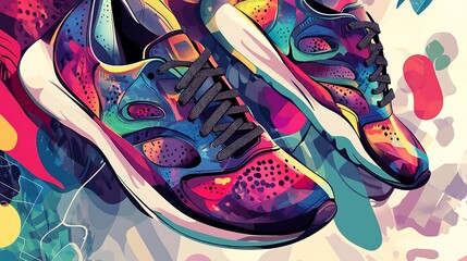 Urban Steps: Stylized Digital Artwork of Fashionable Sneakers with Dynamic Design