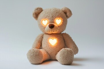 Obraz premium An isolated teddy bear with its eyes replaced by glowing heart icons