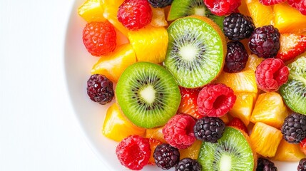 Obraz premium Delicious Fresh Fruit Salad Kiwi Orange Raspberry Blackberry Summer Mix