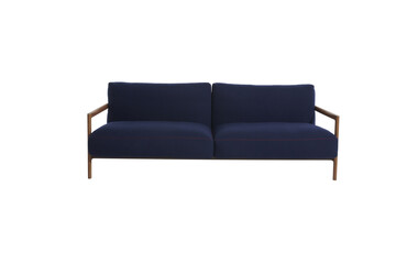 A sofa in a minimalist design with wooden legs + clipping path. The sofa is isolated on a White background.