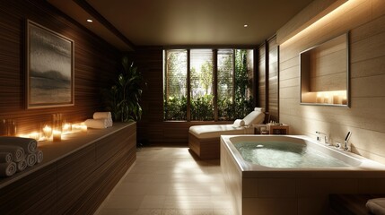 Fototapeta premium Luxurious Spa Relaxation: Tranquil Bathroom Haven