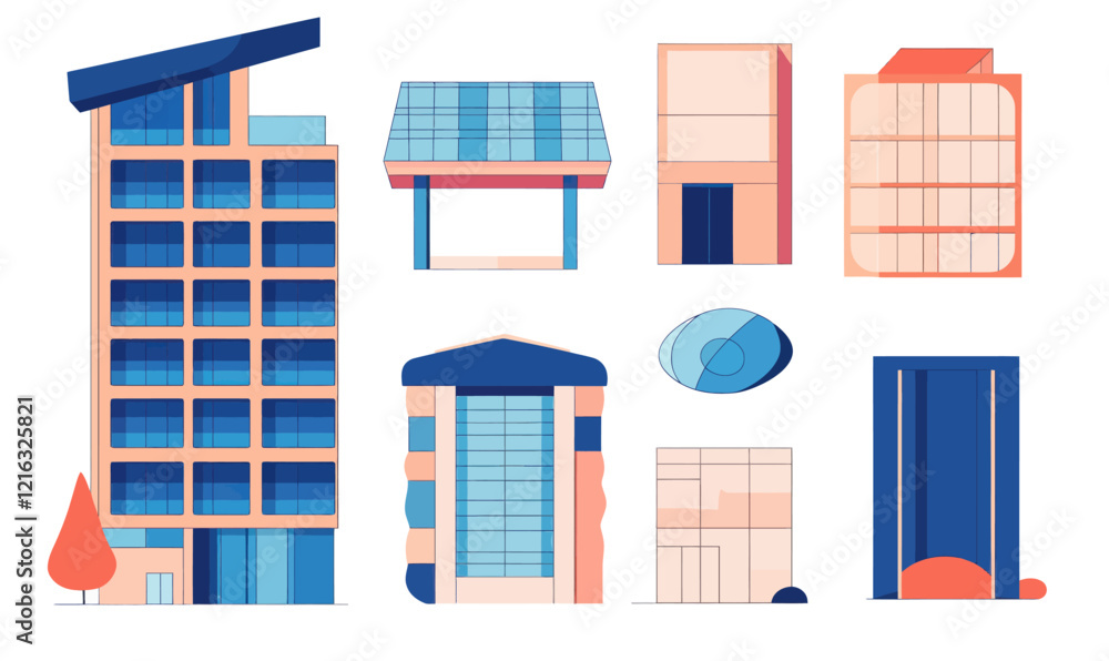 Poster minimalist vector collection of architectural building designs for modern projects