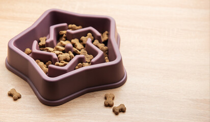 Slow feeder dog bowl preventing gulping and improving digestion