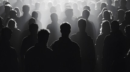 Obraz premium Silhouetted crowd in bright light.