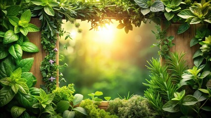 Obraz premium A beautiful frame with two lovely herbs, surrounded by lush greenery and a soft natural light effect , Nature
