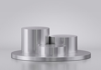 Metal podium isolated on gray background. Product display