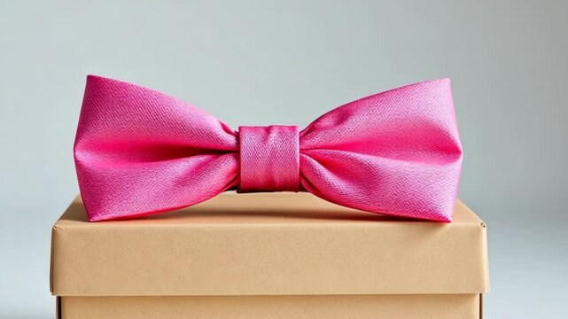 Stylish pink bow tie resting on a gift box, perfect for formal occasions