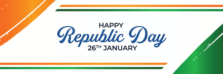 26th January Indian Republic Day banner template design with Indian flag and silhouette of Indian monument.