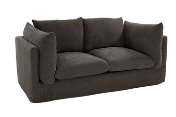 A sofa in a minimalist design with wooden legs + clipping path. The sofa is isolated on a White background.