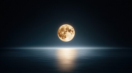 Full Moon Over Calm Ocean Waters at Night