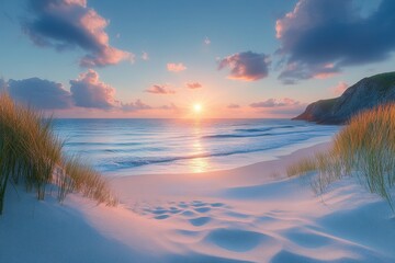 Soft Sand Dunes at Sunset on a Serene Beach