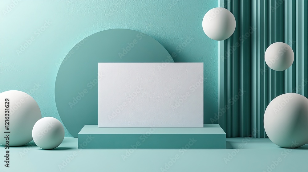 Poster 3d rendered business card mock-up with floating geometric shapes.