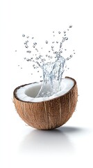 Isolate for advertising Coconut with water splashing inside it.