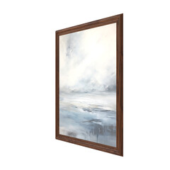 oil painting, 3d render of a picture oil painting in wooden frame, abstract painting of a sky, sea, right view 