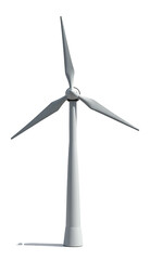 Sleek White 3D Wind Turbine, Smooth Curves and Simplified Details, Symmetrical Design, Isolated Vector on White, Diffused Light, Subtle Reflections, Modern Playful Animation Style.

