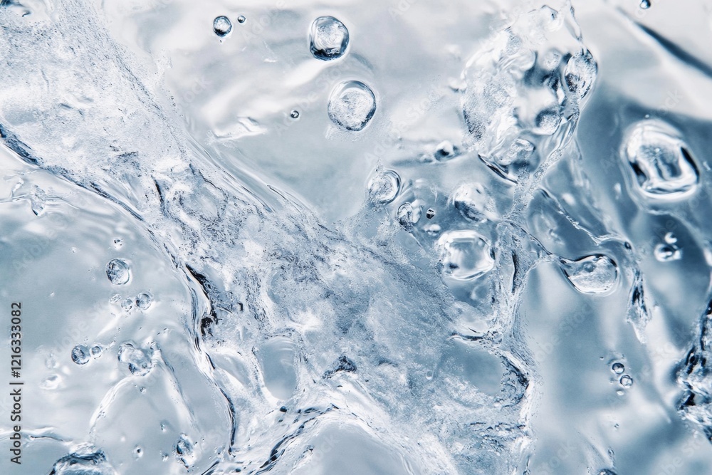 Poster a frozen ice surface reveals detailed cracks and bubbles throughout, creating a mesmerizing pattern 