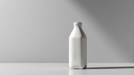 Elegant milk container mockup, crisp edges, neutral gray backdrop, structured shadow placement, high contrast lighting, minimalist composition, studio product shot
