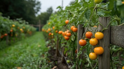 Organic Tomato Farm Rows in Summer Sunlight
